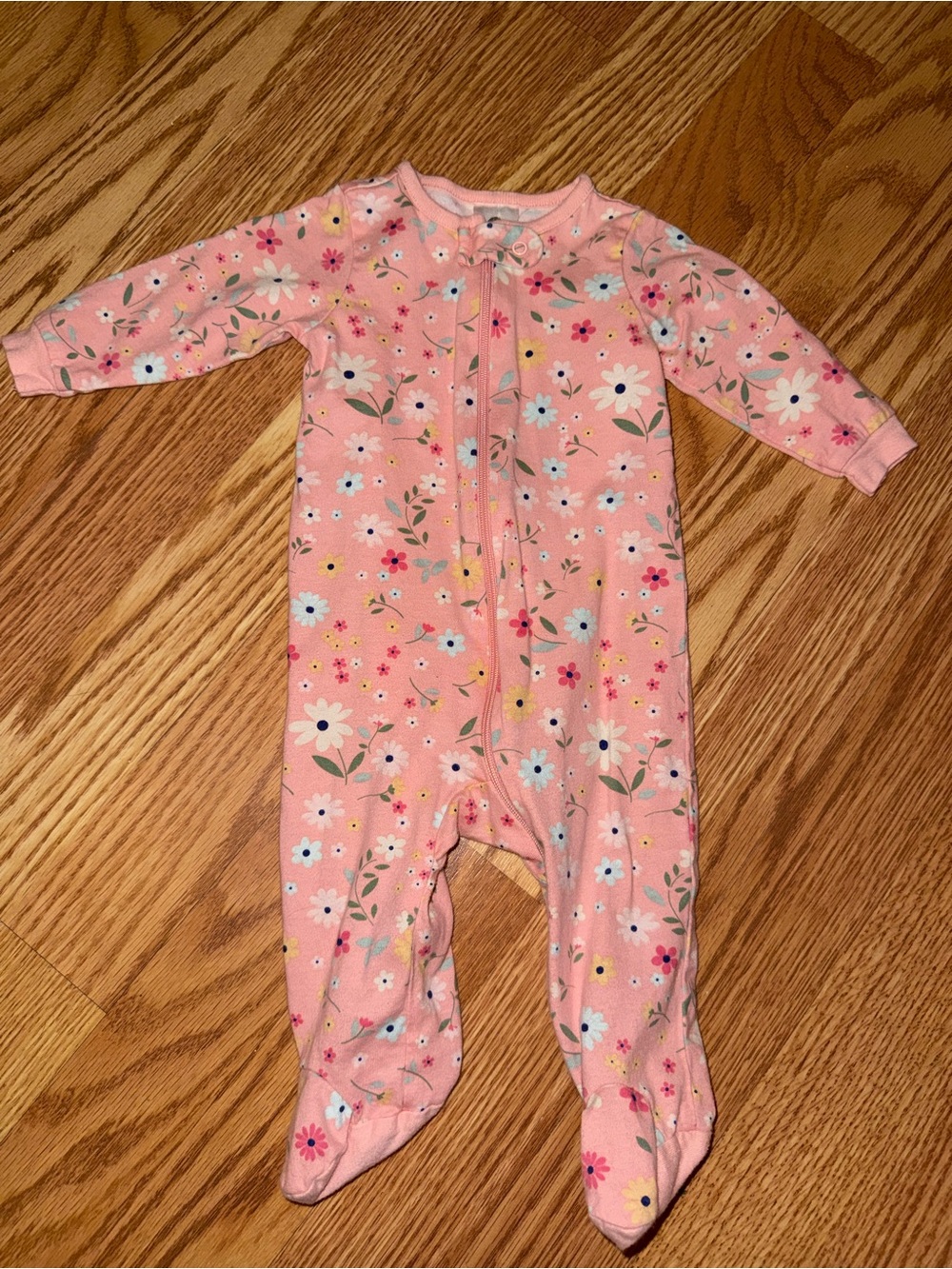 Gerber Pink Floral Zip Footed One-Piece